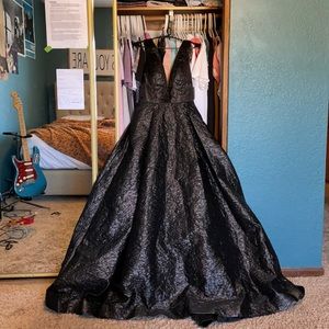 mac duggal black metallic ball gown